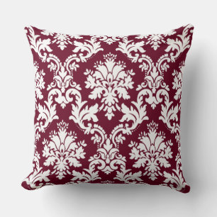Coussin Superbe modèle floral bordeaux Damas