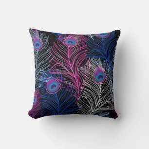 Coussin Superbe motif Vintage de plumes de paon sur un
