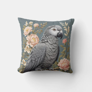 Coussin Superbe Perroquet Gray Africain Avec Élégantes Flo