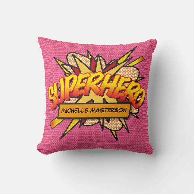 Coussin SUPERHÉROS Amusant Art Pop Livre de Bande Dessinée (Recto)
