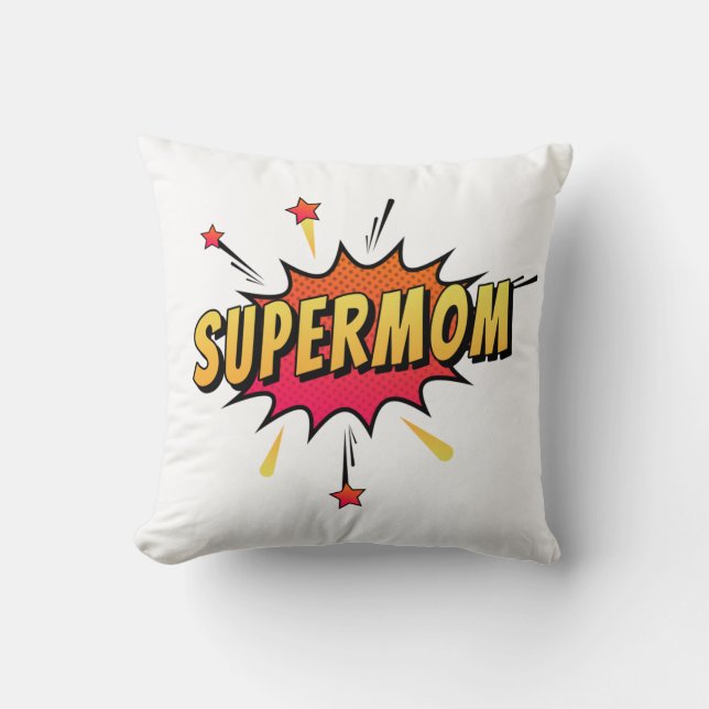 Coussin Supermom Retro Comic Pop Art| Lancer l'oreiller (Recto)