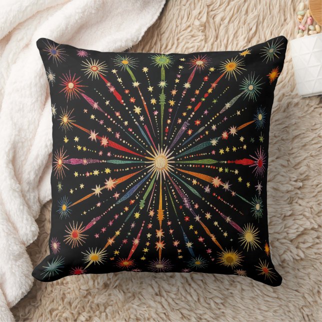 Coussin Supernova - Rainbow Stars Galaxy Black Retro Boho (Couverture)
