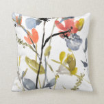Coussin Superposition de fleurs - Aquarelle Fleurs et tige<br><div class="desc">Flower Overlay II par Jennifer Goldberger. Présente des fleurs et des tiges dans un style aquarelle.</div>