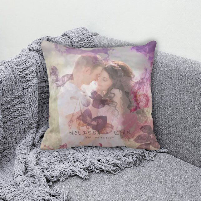 Coussin Superposition de photo de jardin violet vibrant (Créateur téléchargé)