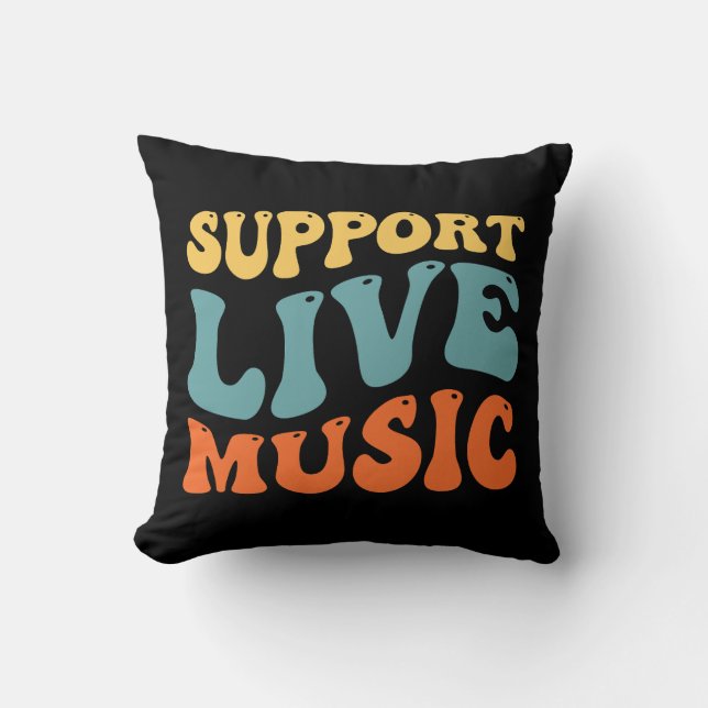 Coussin Support Live Music - Retro Typography Band Merch (Recto)