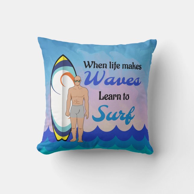 Coussin Surboard Ocean Waves Blue Motivational Quote (Recto)