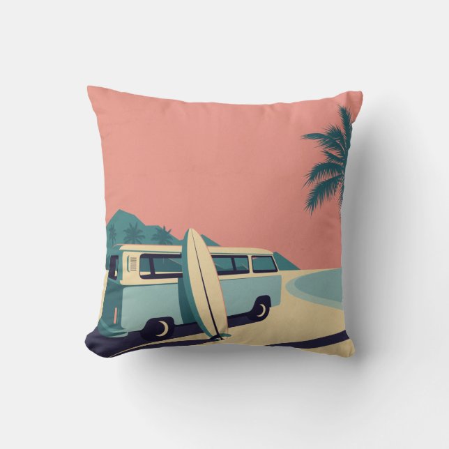 Coussin Surf hawaïen rétro (Recto)