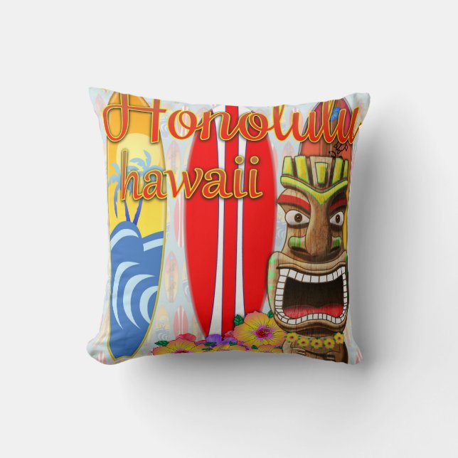 Coussin Surf Honolulu Hawaii Tiki (Recto)