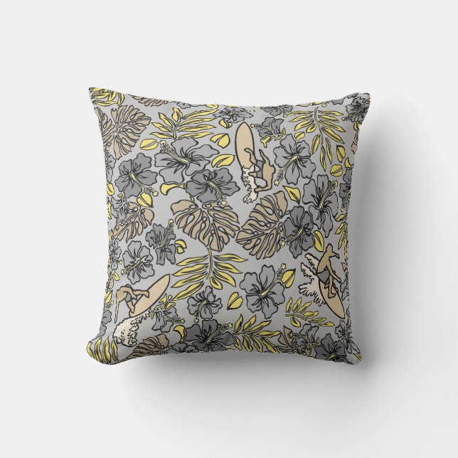 Coussin Surf Pareau Hawaiian Hibiscus Surf - Neutral (Recto)