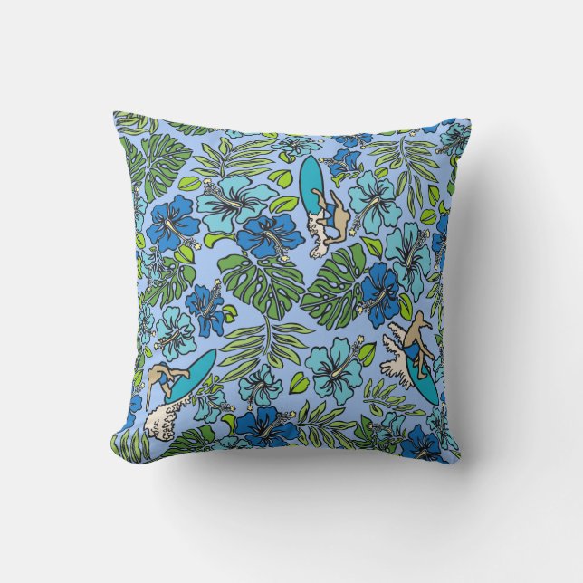 Coussin Surf Pareau Hawaiian Hibiscus Surf - Turquoise (Recto)