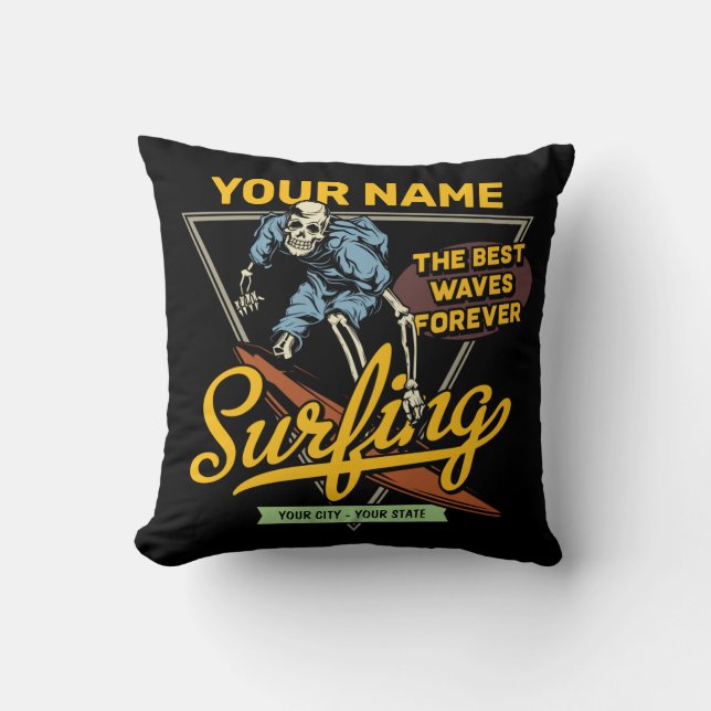 Coussin Surf personnalisé Skeleton Ride Waves Surfer (Recto)