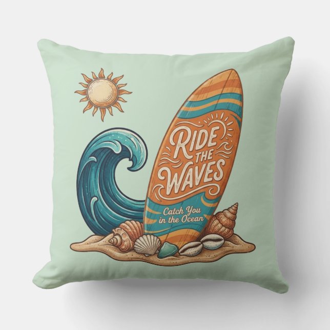 Coussin Surf & Sea: Vintage Surfing Quote Throw Pillow (Recto)