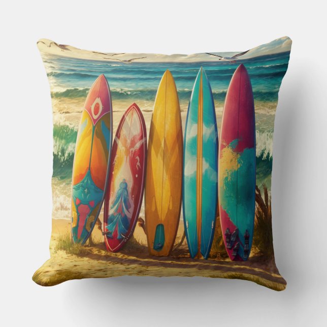 Coussin Surf Sur La Plage (Recto)