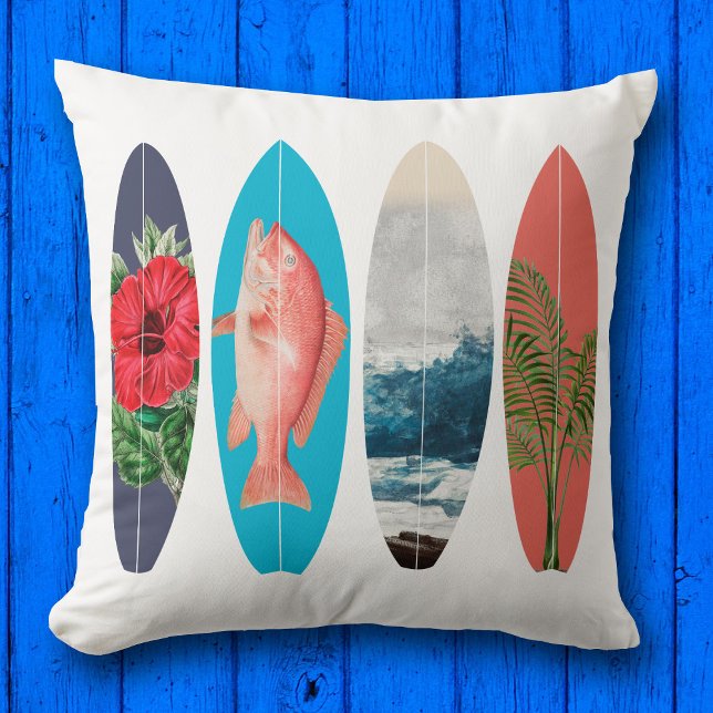 Coussin Surfboards colorés rétro (Colorful Retro Surfboards Throw Pillow)
