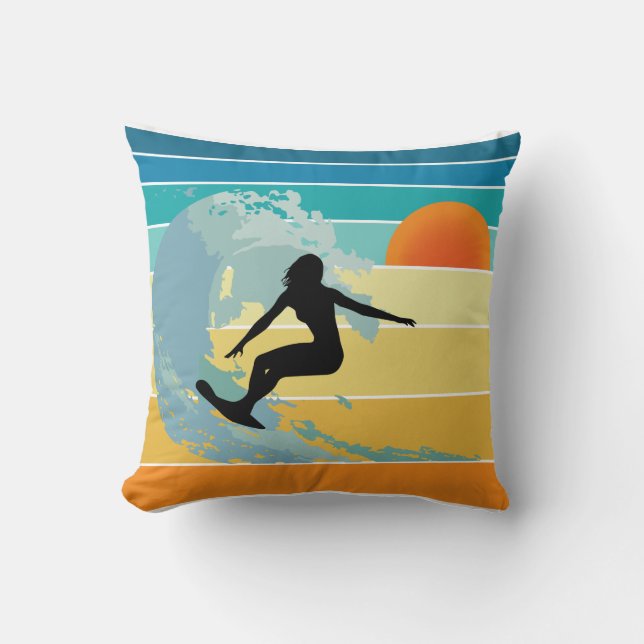 Coussin Surfer Girl Sunset Vintage (Recto)
