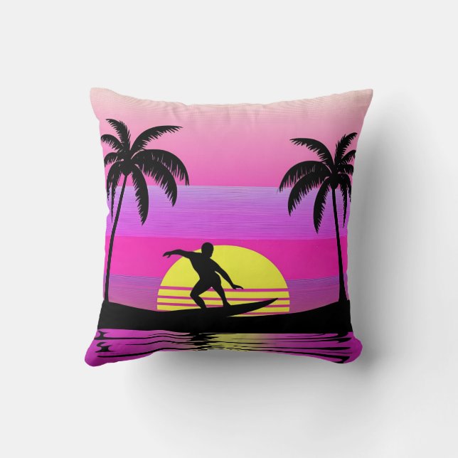 Coussin Surfer les Vagues – Humeur de Surf au Coucher du S (Verso)