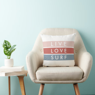 Coussin Surfers Vivre, Amour, Surf Typographie Plage Citat