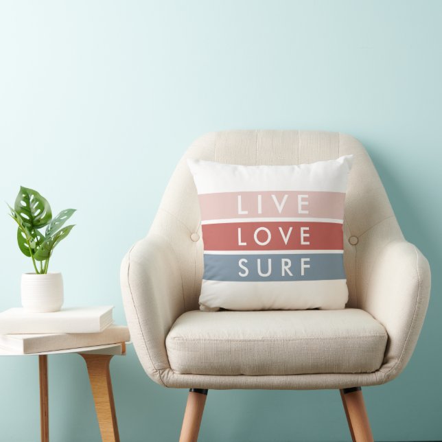Coussin Surfers Vivre, Amour, Surf Typographie Plage Citat (Chaise)