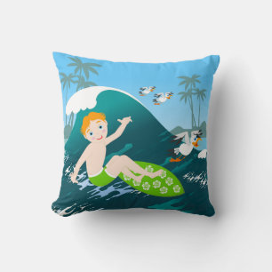 Coussin Surfs de garçon grande vague fête d'anniversaire