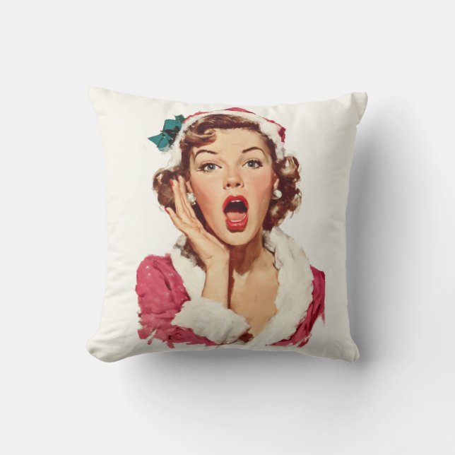 Coussin Surprised Retro Christmas Pin-Up (Recto)