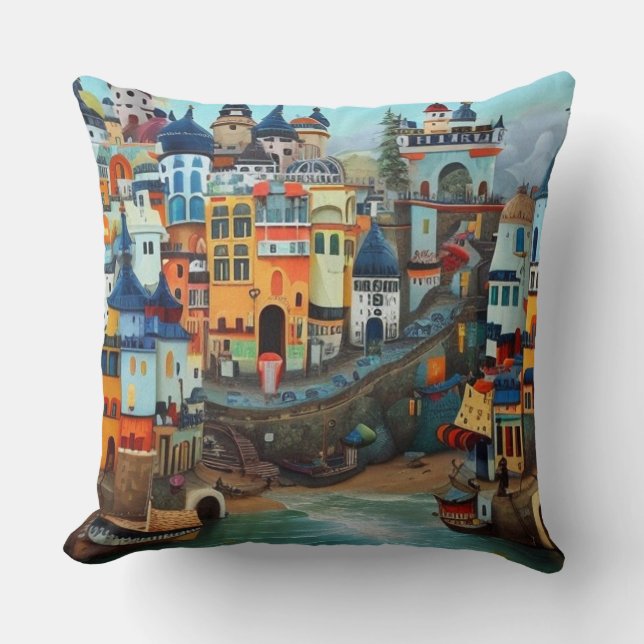 Coussin Surreal Art Abstrait une petite plage de ville tou (Recto)