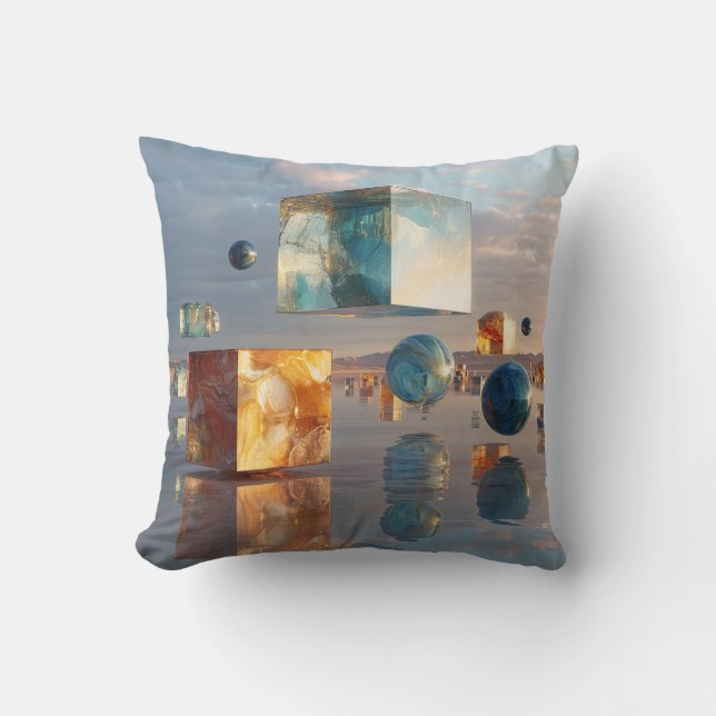 Coussin Surreal Floating Cubes And Spheres (Recto)