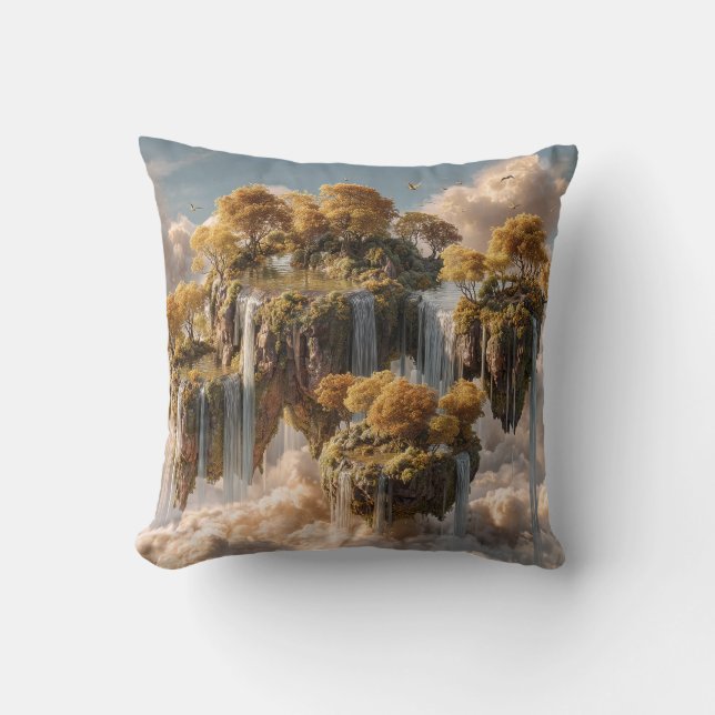 Coussin Surreal Floating Islands With Golden Trees (Recto)