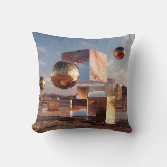 Coussin Surreal Geometric Composition With Golden Spheres (Recto)