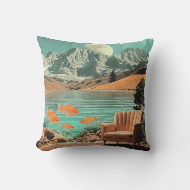 Coussin Surreal Interior with Fish and Moonlit Landscape (Recto)