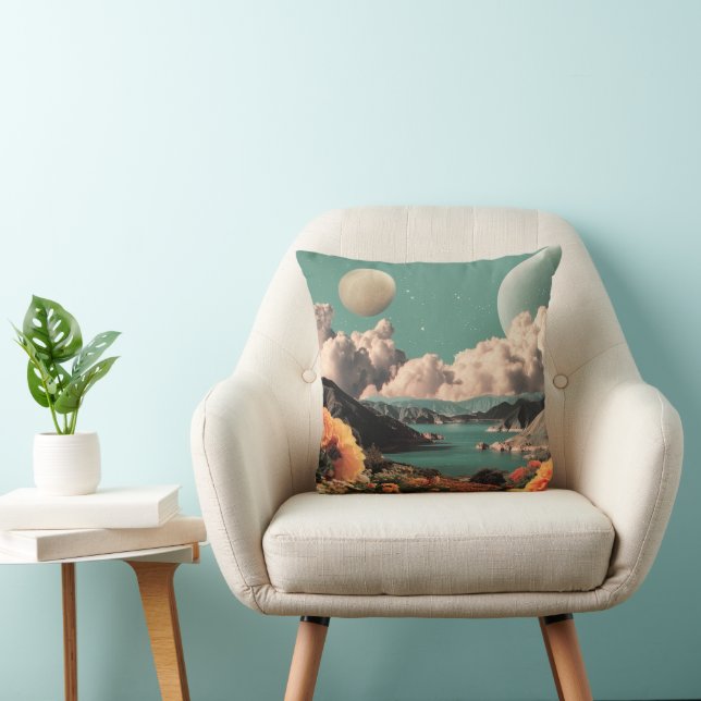 Coussin Surreal Mountain Landscape with Planets and Clouds (Chaise)