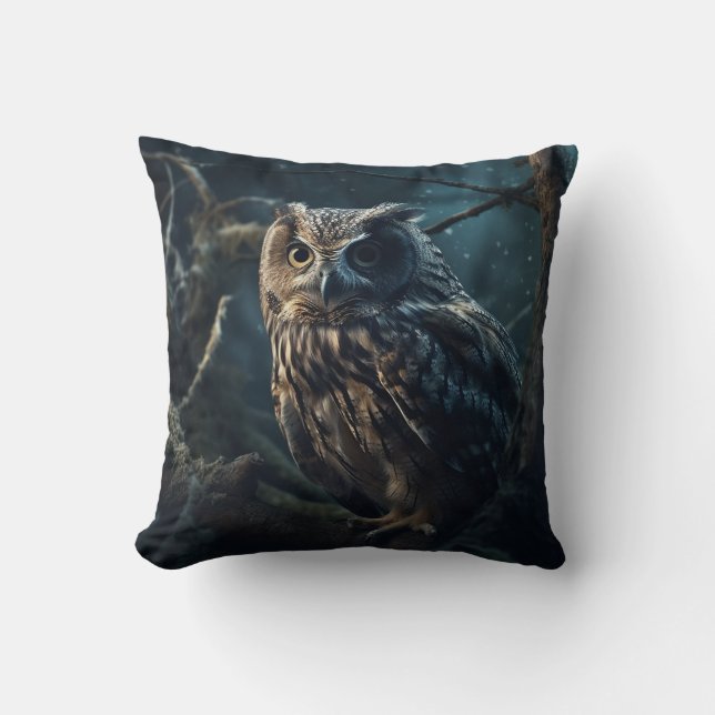 Coussin Surveillance nocturne du hibou mystique (Recto)