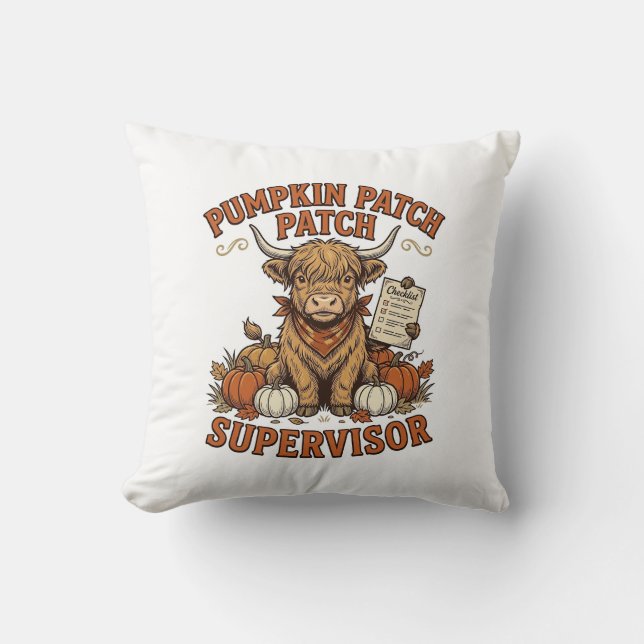 Coussin Surveillant de la plantation de citrouilles Vache  (Recto)
