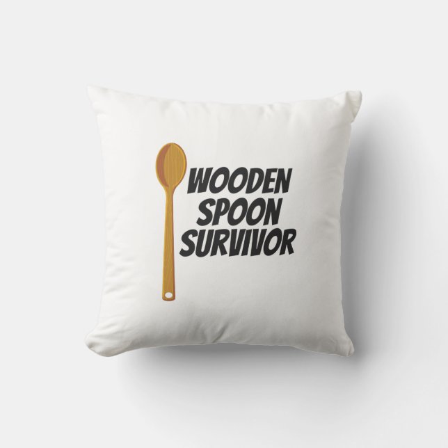 Coussin Survivant de la cuillère en bois Nostalgie drôle (Recto)
