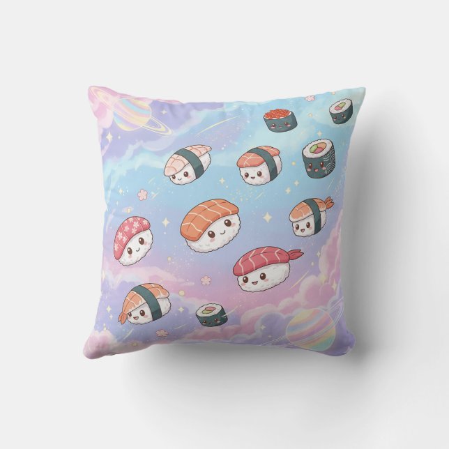 Coussin Sushi Flying in Pastel Galaxy Sky (Verso)