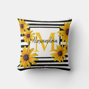 Coussin Suzanne Monogram Jaune Noir Bande
