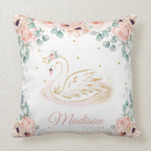 Coussin Swan Princess Blush Peach Pink Floral Greenery