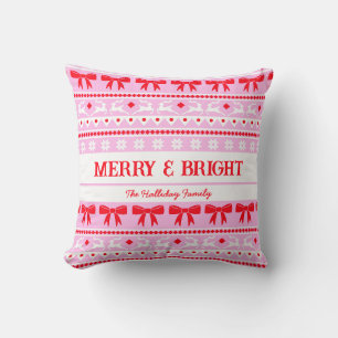 Coussin Sweat moche de Noël Nom de famille rose et rouge