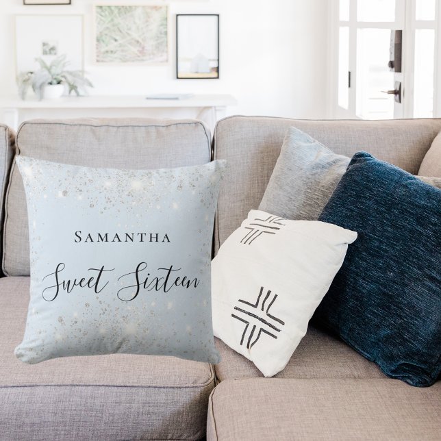 Coussin Sweet 16 bébé bleu argent nom de la parties scinti (Créateur téléchargé)