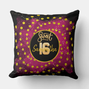 Coussin Sweet 16 Golden parties scintillant nom script lan