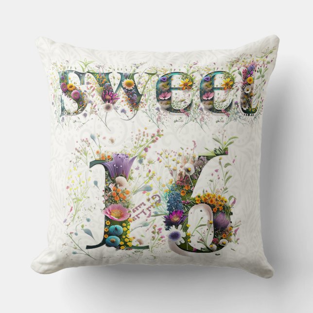 Coussin Sweet 16 Joyeux Anniversaire Fleur sauvage Texte (Recto)