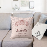 Coussin Sweet 16 rose or tiara couronne rose monogramme<br><div class="desc">Un coussin pour une chambre de fille pour un Sweet 16, 16e anniversaire. or rose, arrière - plan rose décoré de faux diamants et une tiare dorée rose, couronne. Personnalisez et ajoutez un nom et un texte, date. Le nom est écrit en or rose foncé avec un script de style...</div>