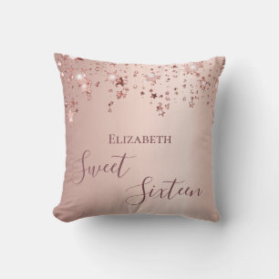 Coussin Sweet 16th seize ado fille 16 étoiles roses or