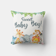 Sweet Baby Boy safari animaux baby shower coussin.