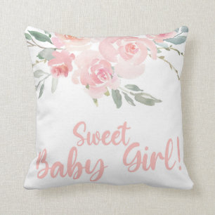 Coussin Sweet Baby Girl rose baby shower à fleurs coussin.
