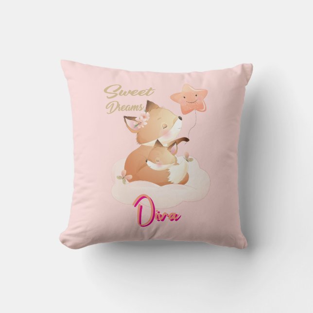 Coussin Sweet Dreams Baby Fox Personalized Throw Pillow (Recto)