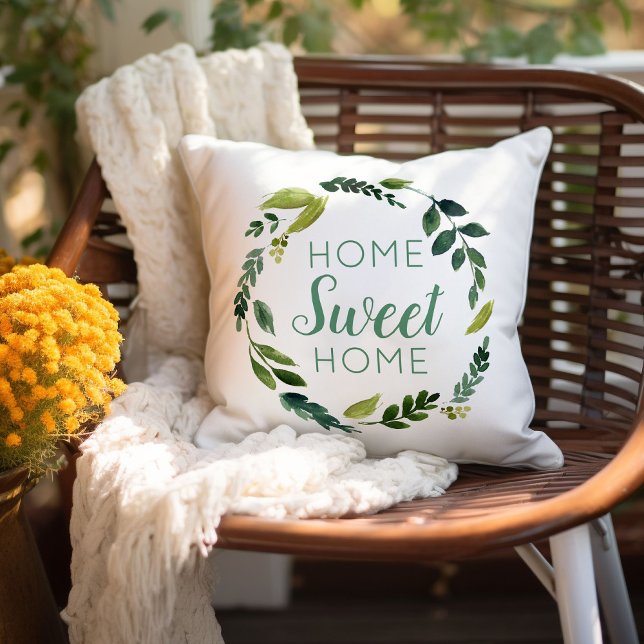 Coussin Sweet Green Wreath Home Sweet Home (Créateur téléchargé)