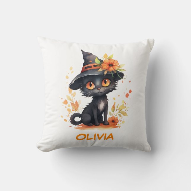 Coussin Sweet Halloween Chat Nom personnalisé (Recto)