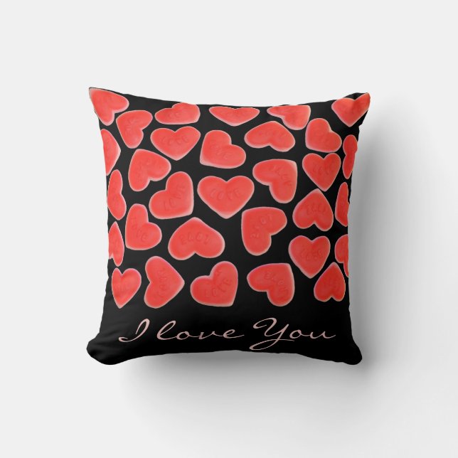 Coussin Sweet Hearts Noir 'I love You' carré script (Recto)