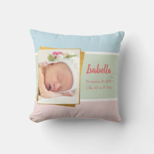 Coussin Sweet Pastel Baby Girl Photo Birth Record État
