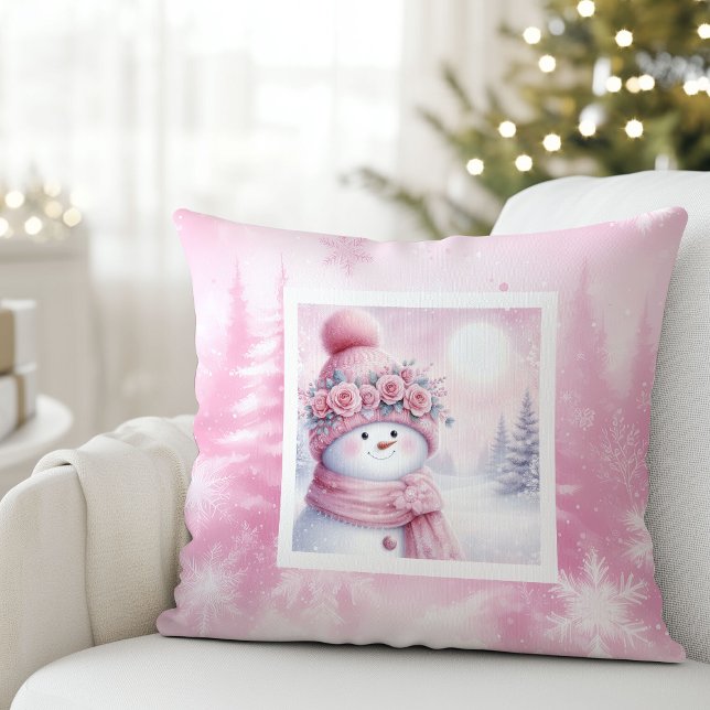 Coussin Sweet Pink Forest Pinkmas Snowman Kids Cushion (Sweet Pink Forest Pinkmas Snowman Kids Cushion)